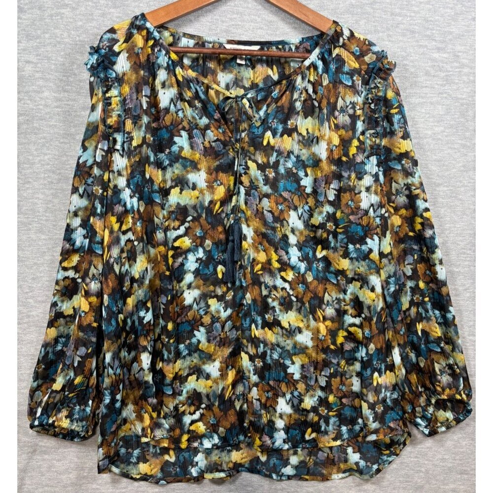 Frye & Co Womens Floral Print Semi Sheer Peasant Blouse 3X Floral‎